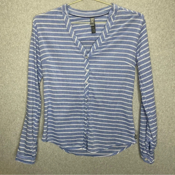 Mountain Hardware Blue Striped V Neck Button Down Cotton Shirt - Picture 1 of 4